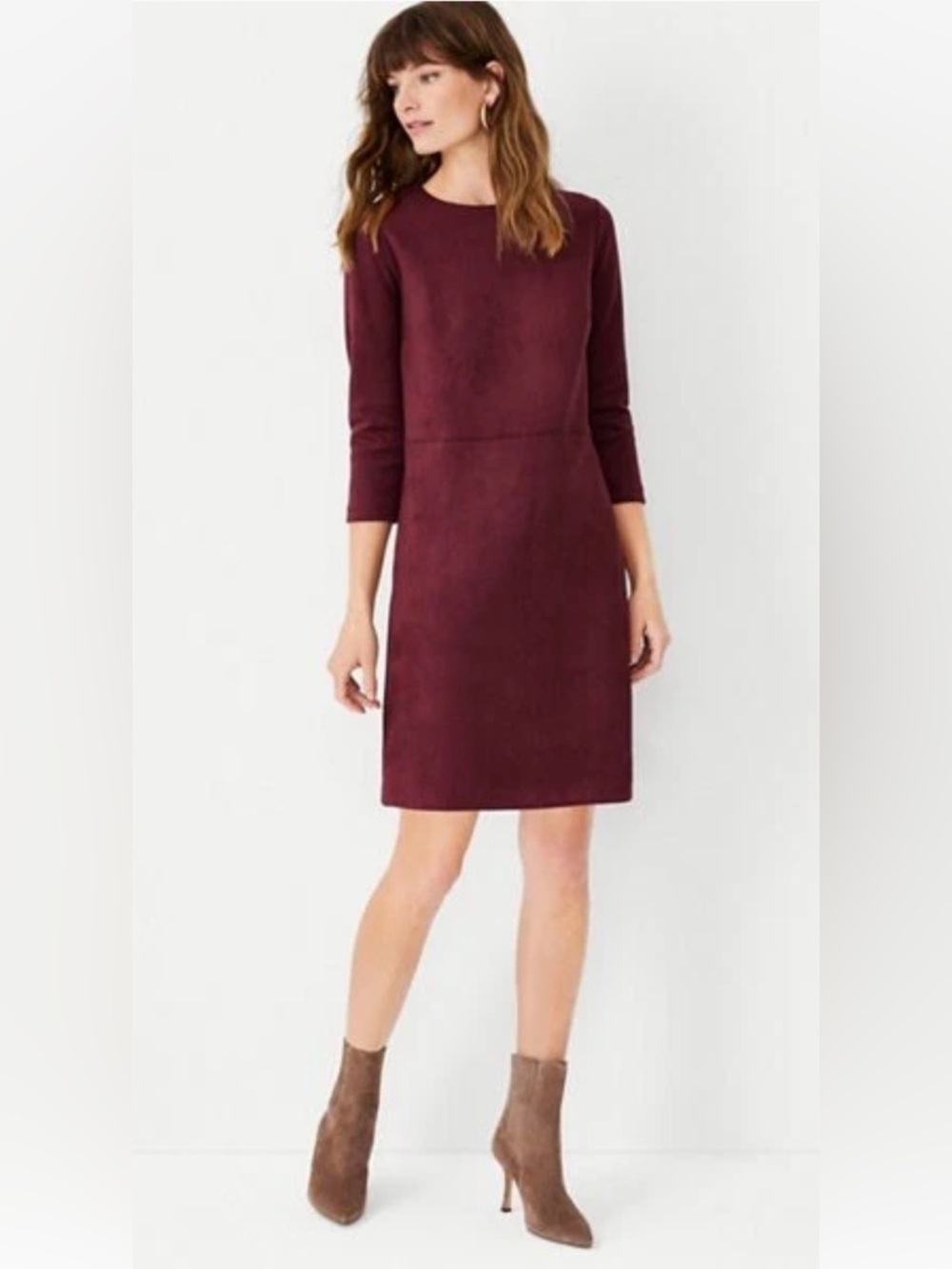 Ann Taylor Faux Suede Shift Dress in Burgundy